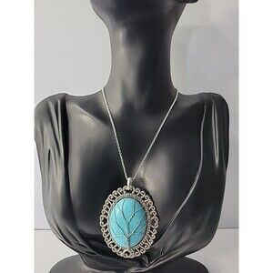 Vintage Tree Of Life Wire Wrapped Blue Stone Pendant Necklace Jewelry